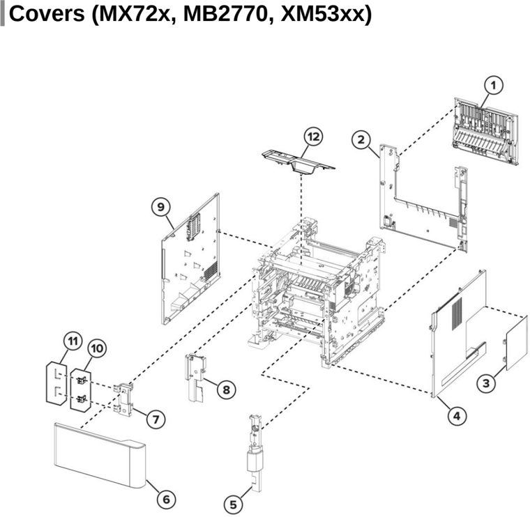 Assembly 2: Covers (MX72x, MB2770, XM53xx) parts diagram - Lexmark Parts For MX721 MX722 MX822 MX826 MB2770 XM5163 XM5263 XM7355 XM7350