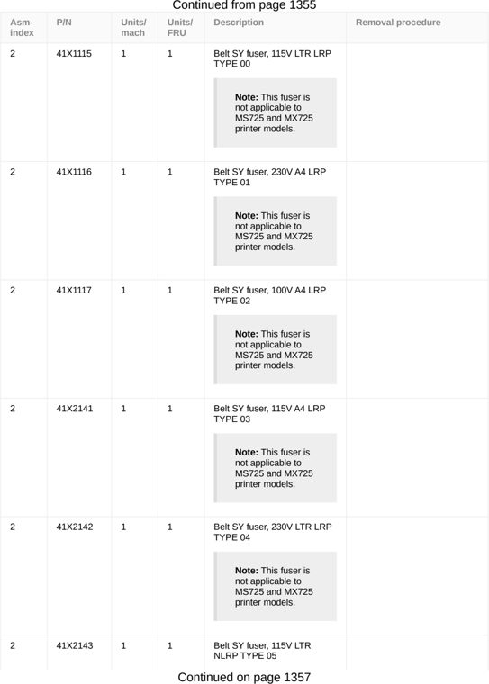 Assembly 8: Continued from page 1355 parts diagram - Lexmark Parts For MX721 MX722 MX822 MX826 MB2770 XM5163 XM5263 XM7355 XM7350