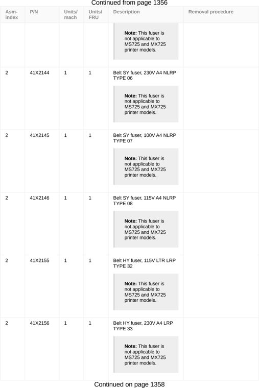 Assembly 9: Continued from page 1356 parts diagram - Lexmark Parts For MX721 MX722 MX822 MX826 MB2770 XM5163 XM5263 XM7355 XM7350