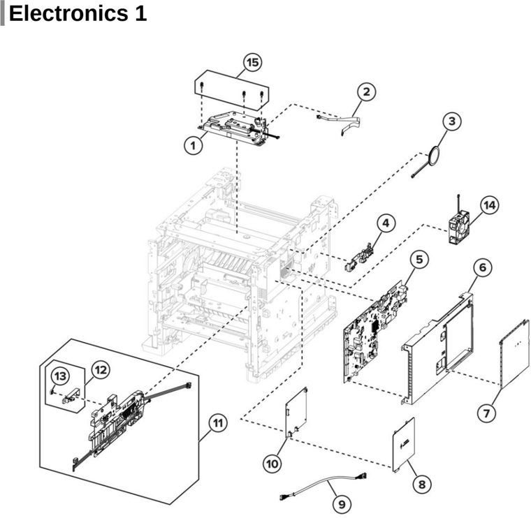 Assembly 11: Electronics 1 parts diagram - Lexmark Parts For MX721 MX722 MX822 MX826 MB2770 XM5163 XM5263 XM7355 XM7350