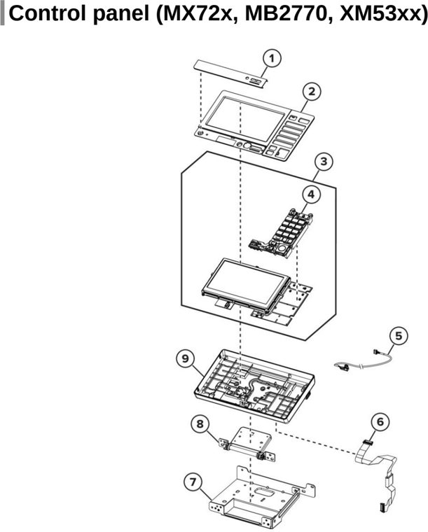Assembly 18: Control panel (MX72x, MB2770, XM53xx) parts diagram - Lexmark Parts For MX721 MX722 MX822 MX826 MB2770 XM5163 XM5263 XM7355 XM7350