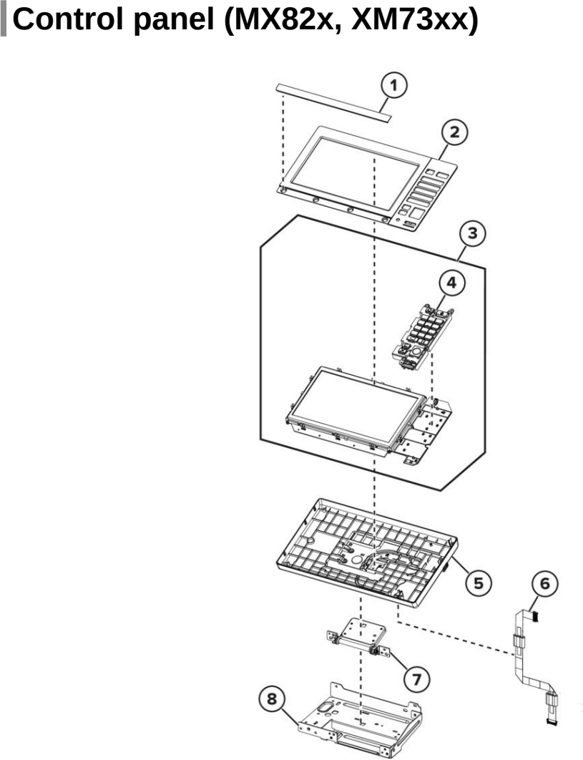 Assembly 19: Control panel (MX82x, XM73xx) parts diagram - Lexmark Parts For MX721 MX722 MX822 MX826 MB2770 XM5163 XM5263 XM7355 XM7350