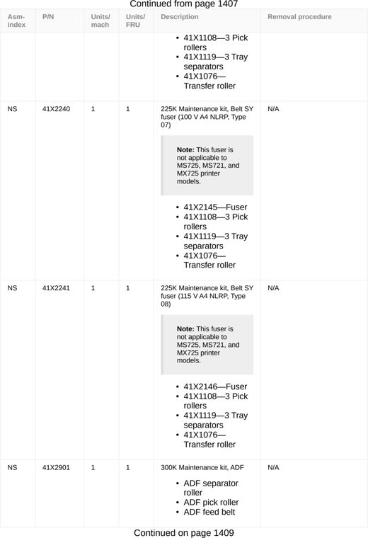 Assembly 38: Continued from page 1407 parts diagram - Lexmark Parts For MX721 MX722 MX822 MX826 MB2770 XM5163 XM5263 XM7355 XM7350