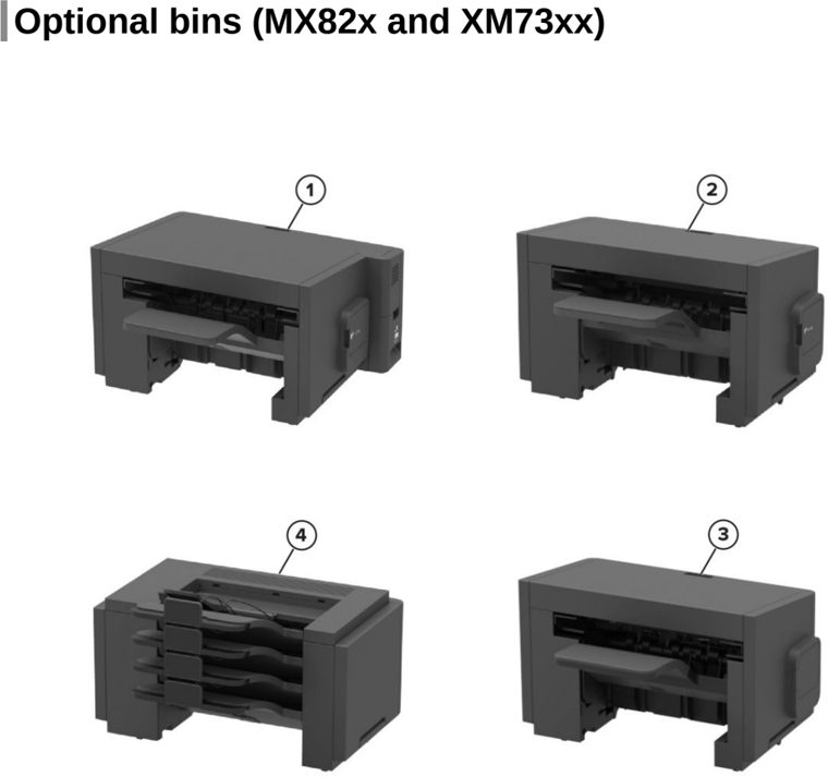 Assembly 42: Optional bins (MX82x and XM73xx) parts diagram - Lexmark Parts For MX721 MX722 MX822 MX826 MB2770 XM5163 XM5263 XM7355 XM7350