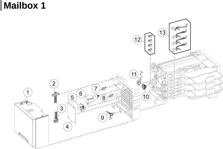 Assembly 53: Mailbox 1 parts diagram - Lexmark Parts For MX721 MX722 MX822 MX826 MB2770 XM5163 XM5263 XM7355 XM7350