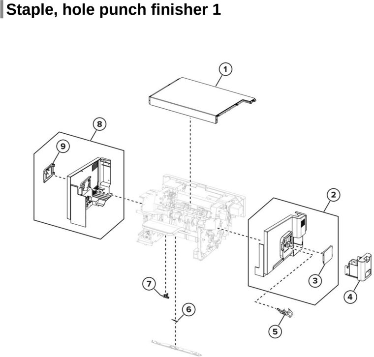 Assembly 56: Staple, hole punch finisher 1 parts diagram - Lexmark Parts For MX721 MX722 MX822 MX826 MB2770 XM5163 XM5263 XM7355 XM7350