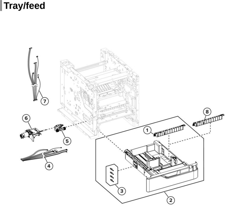 Assembly 16: Tray/feed parts diagram - Lexmark MS725 MS821 MS822 MS823 MS825 MS826 B2865 M52xx Parts