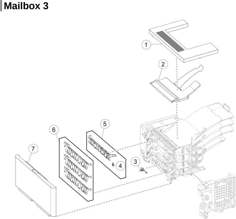 Assembly 43: Mailbox 3 parts diagram - Lexmark MS725 MS821 MS822 MS823 MS825 MS826 B2865 M52xx Parts