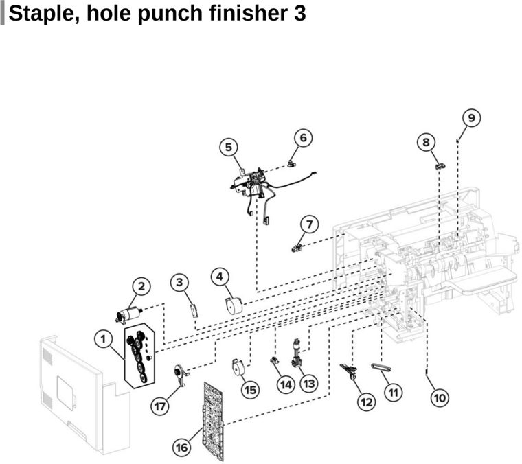 Assembly 46: Staple, hole punch finisher 3 parts diagram - Lexmark MS725 MS821 MS822 MS823 MS825 MS826 B2865 M52xx Parts
