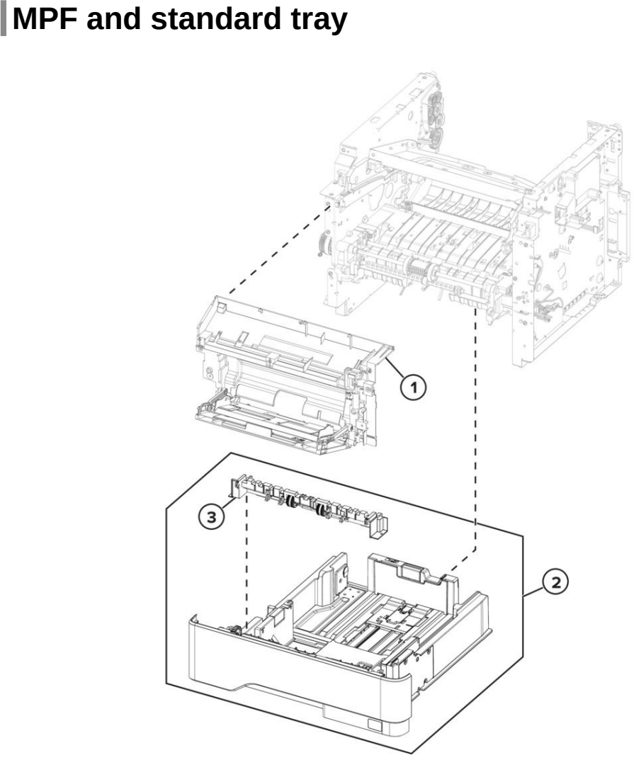 Assembly 10: MPF and standard tray parts diagram - Lexmark MX622 MB2650 XM3250 Parts