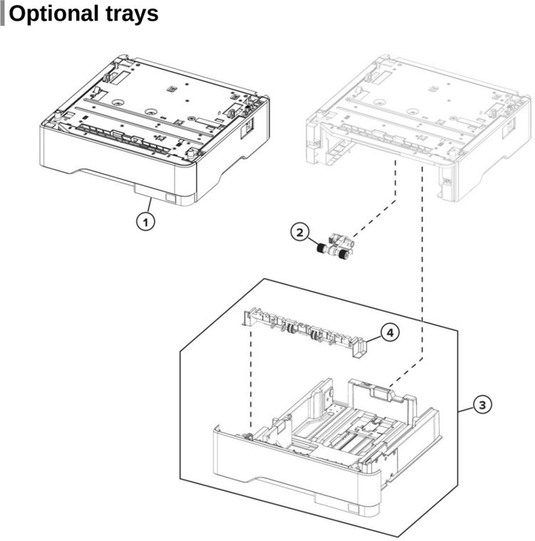 Assembly 11: Optional trays parts diagram - Lexmark MX622 MB2650 XM3250 Parts