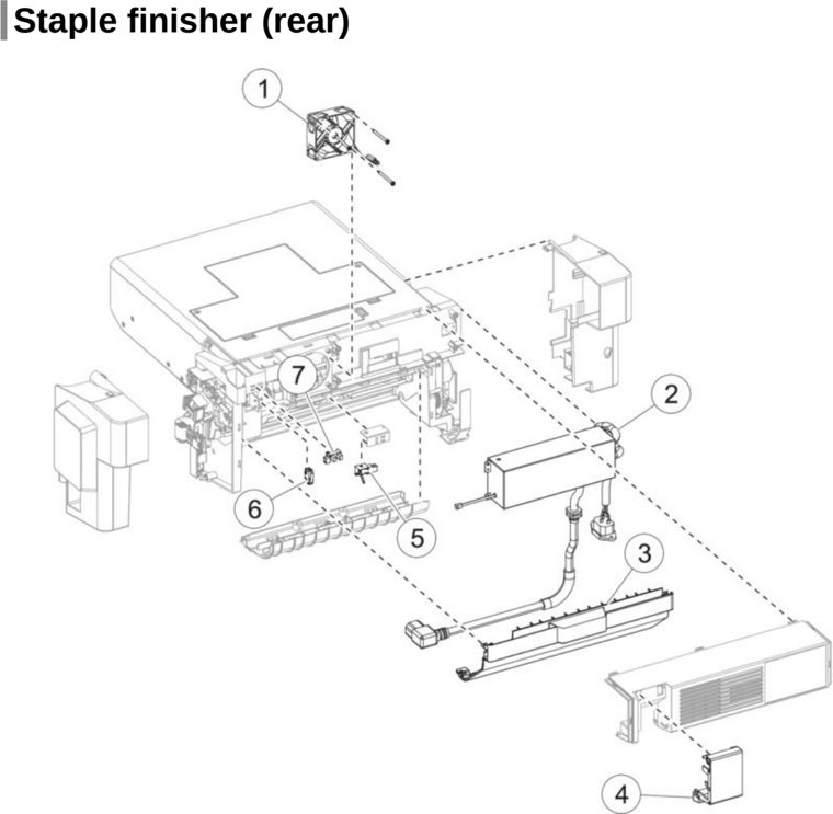 Assembly 18: Staple finisher (rear) parts diagram - Lexmark MX622 MB2650 XM3250 Parts