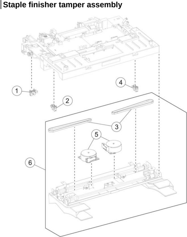 Assembly 20: Staple finisher tamper assembly parts diagram - Lexmark MX622 MB2650 XM3250 Parts