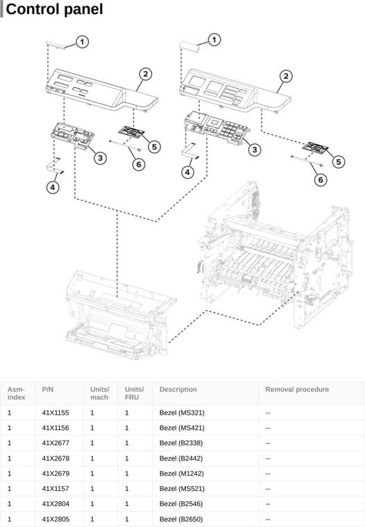 Assembly 2: Control panel parts diagram - Lexmark MS321 MS421 MS521 M124x B2338 B2442 B2546 Parts