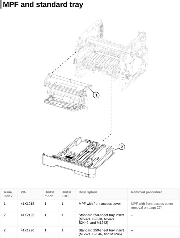 Assembly 9: MPF and standard tray parts diagram - Lexmark MS321 MS421 MS521 M124x B2338 B2442 B2546 Parts
