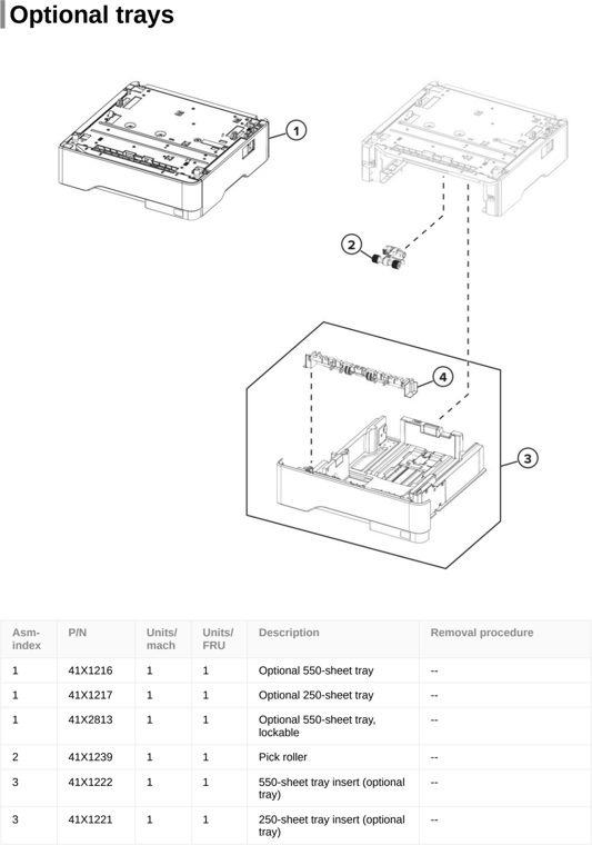 Assembly 10: Optional trays parts diagram - Lexmark MS321 MS421 MS521 M124x B2338 B2442 B2546 Parts