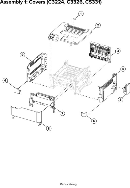 Assembly 1: Covers (C3224, C3326, CS331) parts diagram - Lexmark CS331 CS431 CS439 C2326 C3224 C3326 C3426 Parts