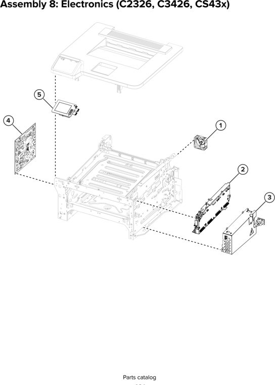 Assembly 8: Electronics (C2326, C3426, CS43x) parts diagram - Lexmark C3224 Parts