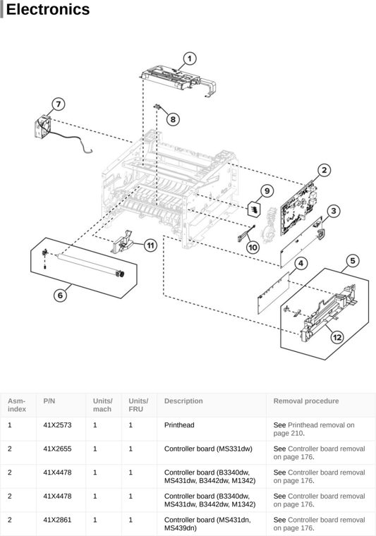 Assembly 2: Electronics parts diagram - Lexmark B3340dw Parts