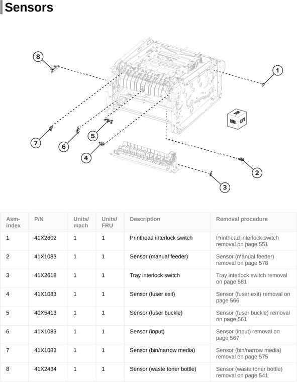 Assembly 5: Sensors parts diagram - Lexmark CX331 CX431 XC2326 XC3426 MC3224 MC3326 MC3426 Parts