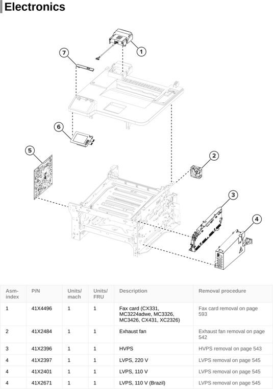 Assembly 6: Electronics parts diagram - Lexmark CX331 CX431 XC2326 XC3426 MC3224 MC3326 MC3426 Parts
