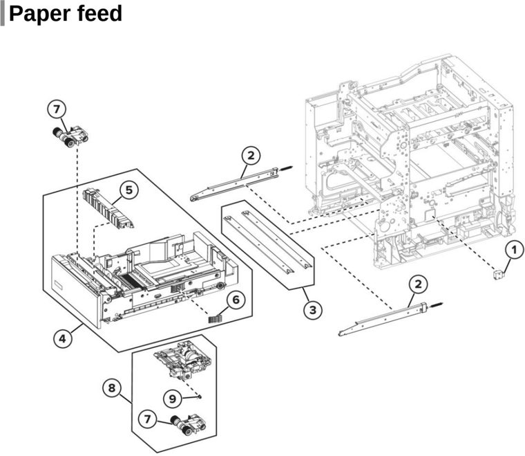 Assembly 7: Paper feed parts diagram - Lexmark CX730 CX735 XC4342 XC4352 Series Parts