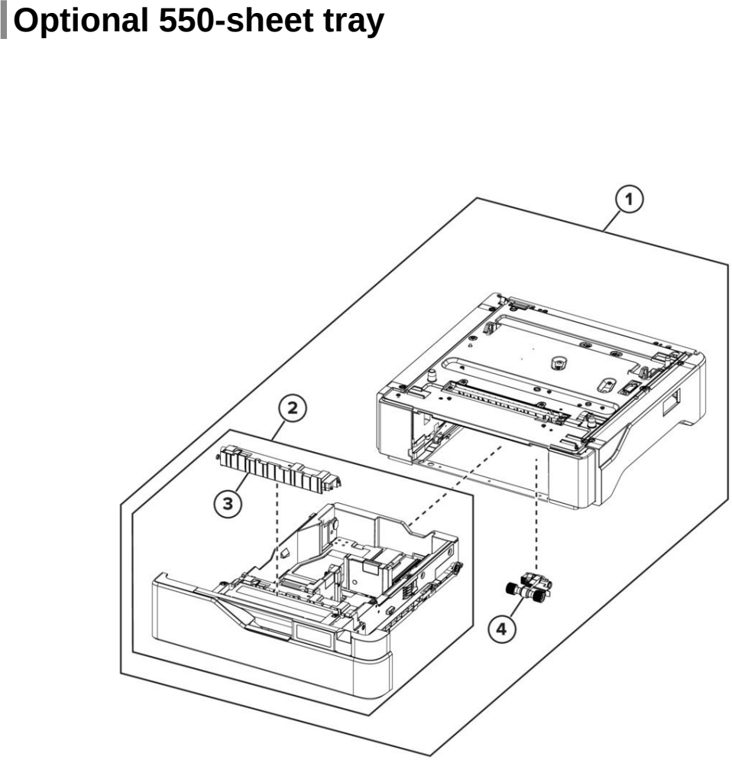 Assembly 14: Optional 550-sheet tray parts diagram - Lexmark CX730 CX735 XC4342 XC4352 Series Parts