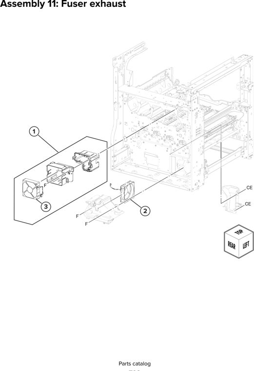 Assembly 11: Fuser exhaust parts diagram - Lexmark CX930 CX931 Parts