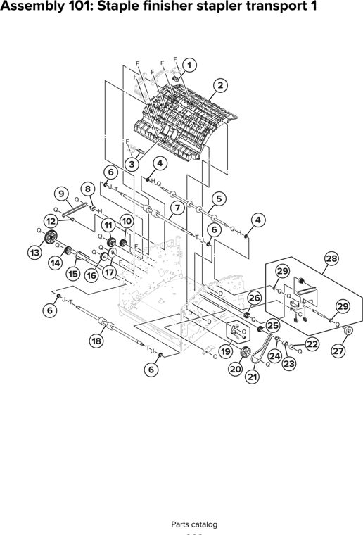 Assembly 101: Staple finisher stapler transport 1 parts diagram - Lexmark CX930 CX931 Parts