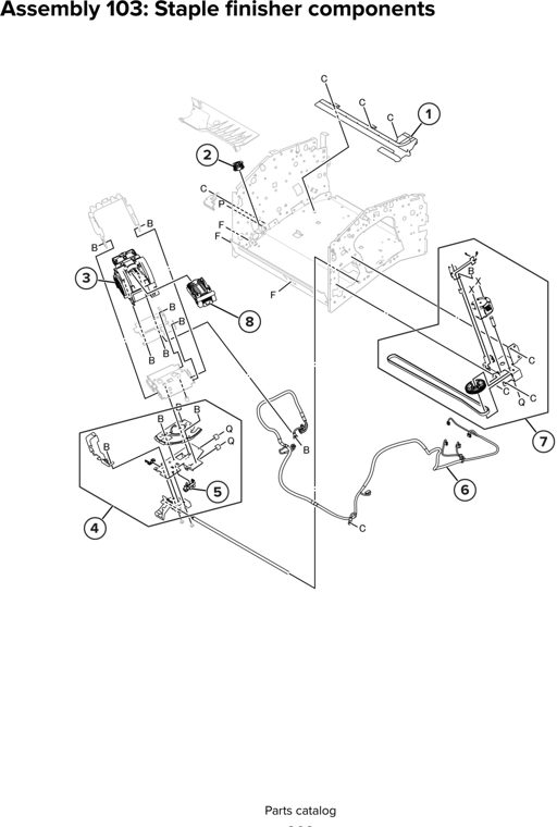Assembly 103: Staple finisher components parts diagram - Lexmark CX930 CX931 Parts