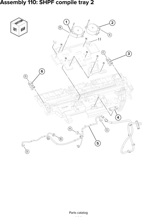 Assembly 110: SHPF compile tray 2 parts diagram - Lexmark CX930 CX931 Parts