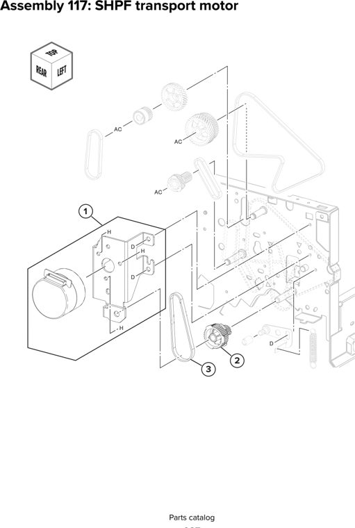 Assembly 117: SHPF transport motor parts diagram - Lexmark CX930 CX931 Parts