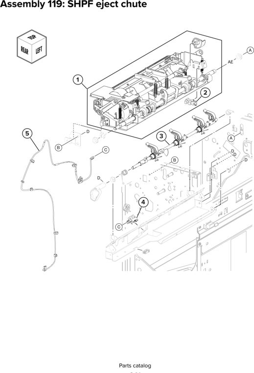 Assembly 119: SHPF eject chute parts diagram - Lexmark CX930 CX931 Parts