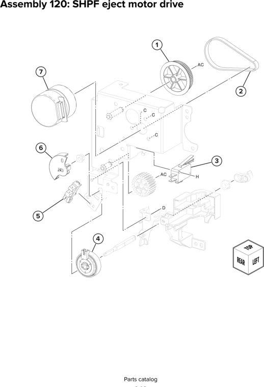 Assembly 120: SHPF eject motor drive parts diagram - Lexmark CX930 CX931 Parts