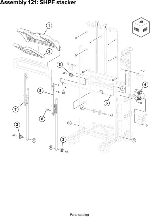 Assembly 121: SHPF stacker parts diagram - Lexmark CX930 CX931 Parts