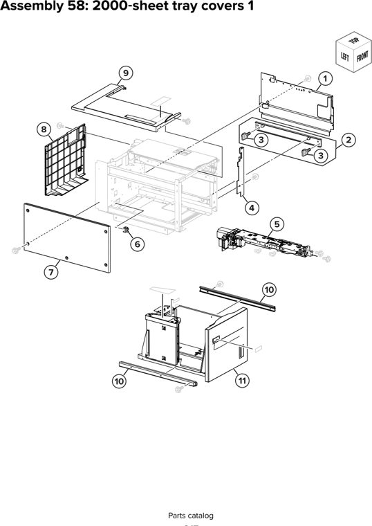 Assembly 58: 2000 sheet tray covers 1 parts diagram - Lexmark CX930 CX931 Parts