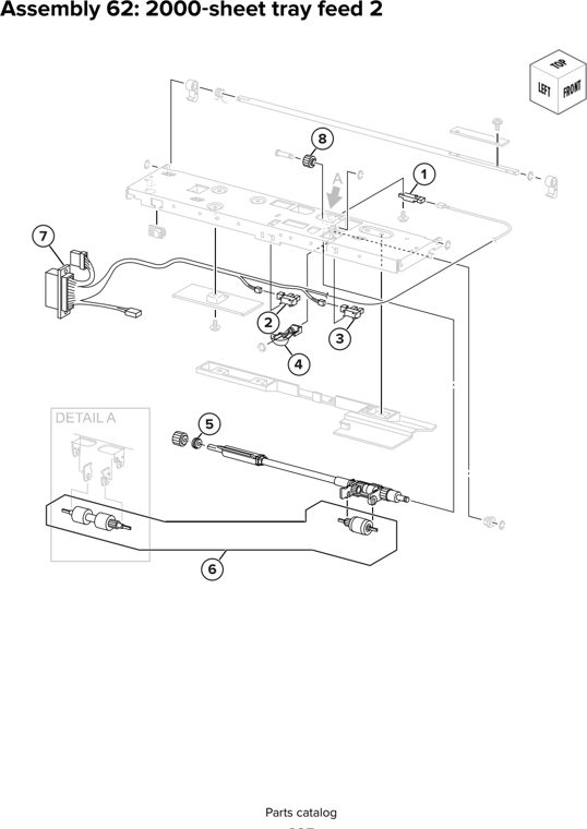 Assembly 62: 2000 sheet tray feed 2 parts diagram - Lexmark CX930 CX931 Parts