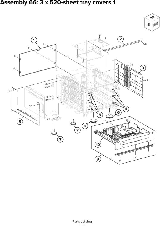 Assembly 66: 3 x 520 sheet tray covers 1 parts diagram - Lexmark CX930 CX931 Parts