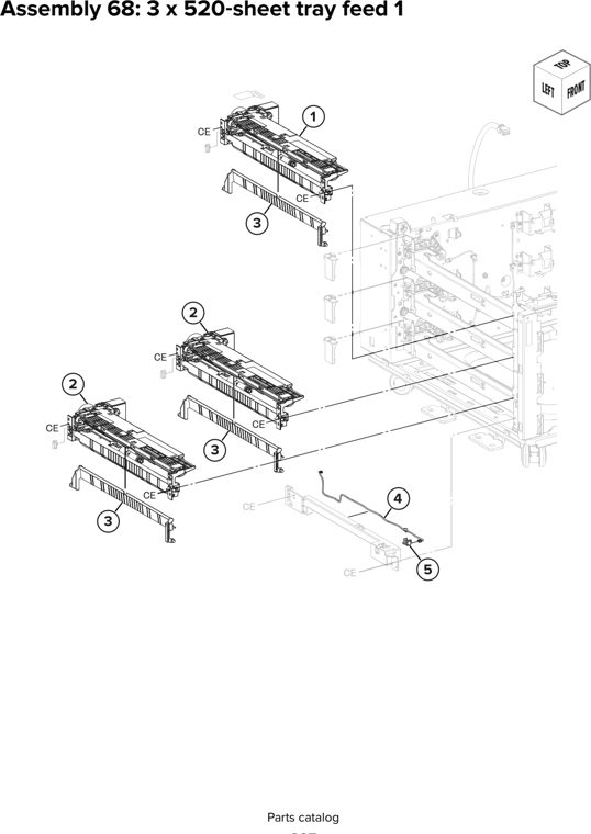 Assembly 68: 3 x 520 sheet tray feed 1 parts diagram - Lexmark CX930 CX931 Parts