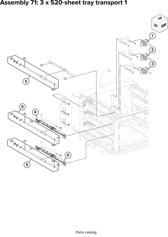 Assembly 71: 3 x 520 sheet tray transport 1 parts diagram - Lexmark CX930 CX931 Parts