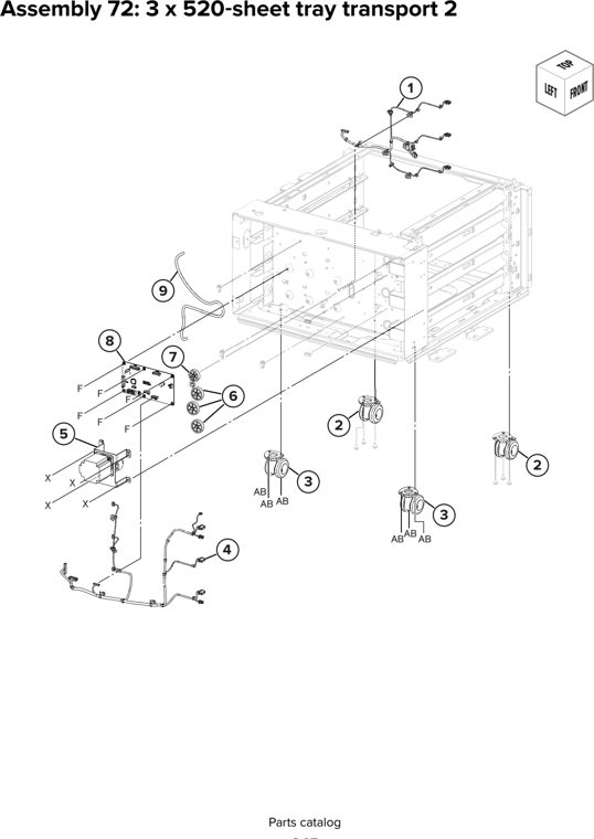 Assembly 72: 3 x 520 sheet tray transport 2 parts diagram - Lexmark CX930 CX931 Parts