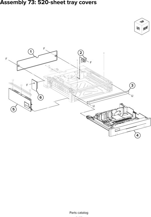 Assembly 73: 520 sheet tray covers parts diagram - Lexmark CX930 CX931 Parts