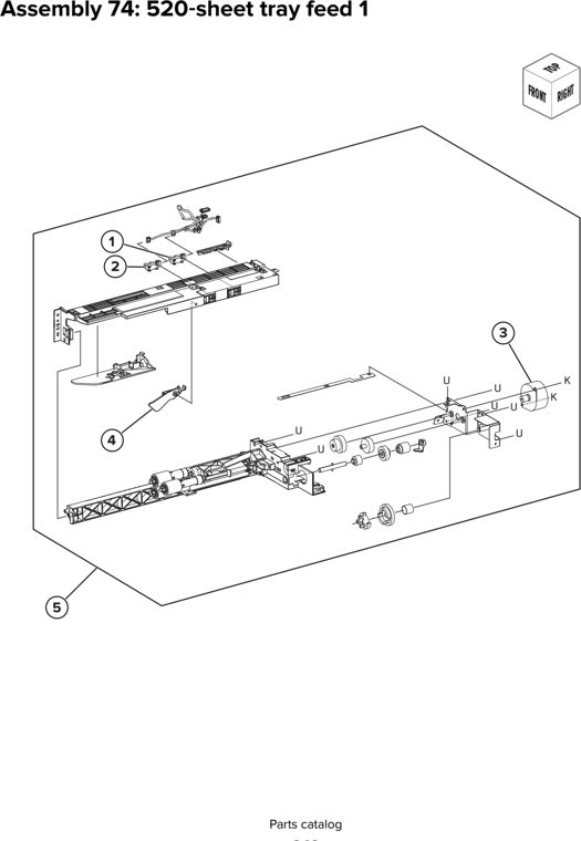 Assembly 74: 520 sheet tray feed 1 parts diagram - Lexmark CX930 CX931 Parts