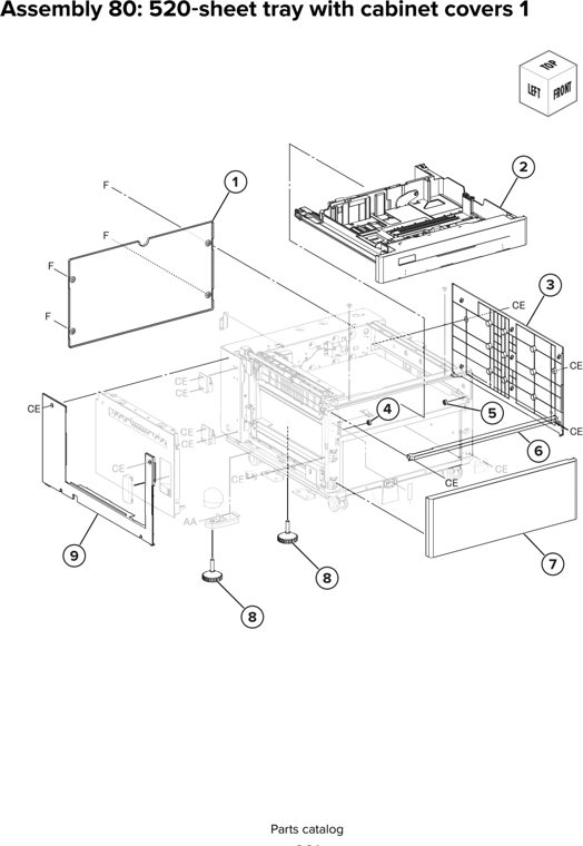 Assembly 80: 520 sheet tray with cabinet covers 1 parts diagram - Lexmark CX930 CX931 Parts
