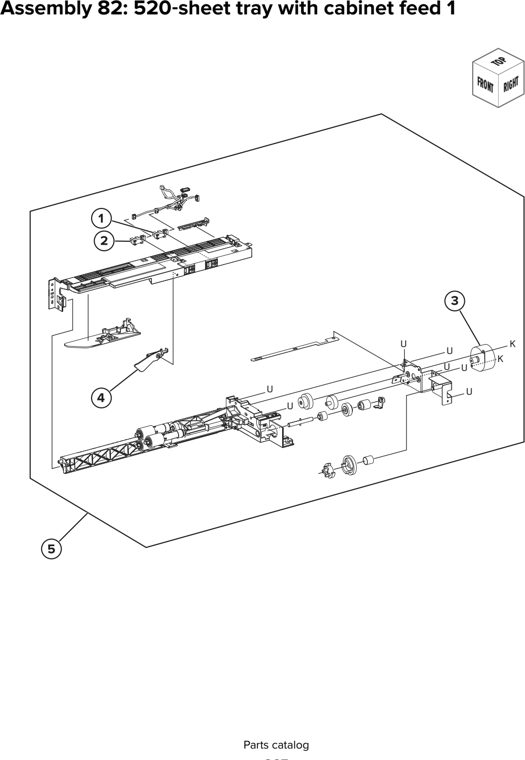 Assembly 82: 520 sheet tray with cabinet feed 1 parts diagram - Lexmark CX930 CX931 Parts