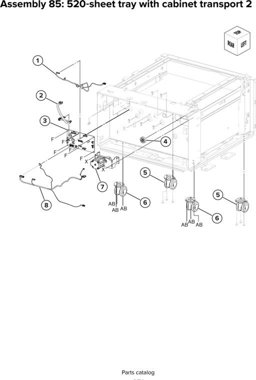 Assembly 85: 520 sheet tray with cabinet transport 2 parts diagram - Lexmark CX930 CX931 Parts