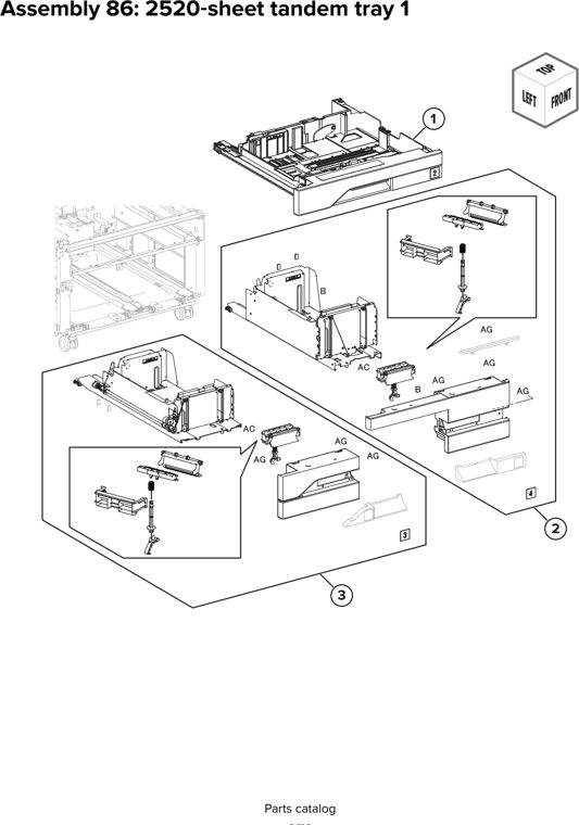 Assembly 86: 2520 sheet tandem tray 1 parts diagram - Lexmark CX930 CX931 Parts