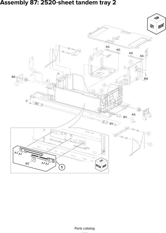 Assembly 87: 2520 sheet tandem tray 2 parts diagram - Lexmark CX930 CX931 Parts