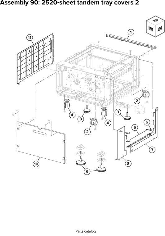 Assembly 90: 2520 sheet tandem tray covers 2 parts diagram - Lexmark CX930 CX931 Parts