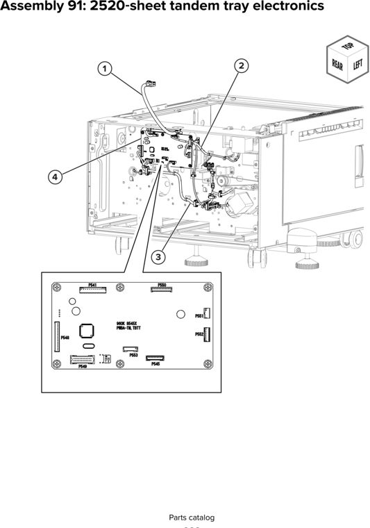Assembly 91: 2520 sheet tandem tray electronics parts diagram - Lexmark CX930 CX931 Parts